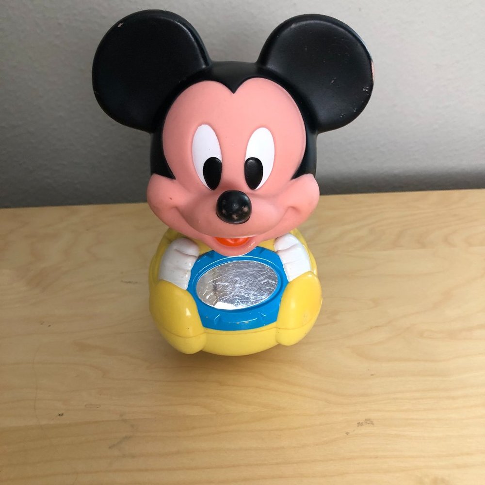 Vintage DISNEY Roly Poly Mickey Mouse Toy Black & Yellow